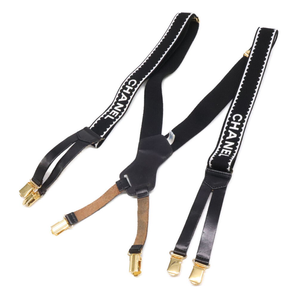 CHANEL Leather x Fabric Suspender Belt, Black White, Gold Hardware, Women's